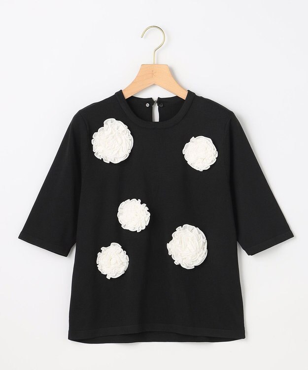 組曲 S 【組曲×setsuko sagittaire】ボンボンフラワー襟付き ニット ブラック系