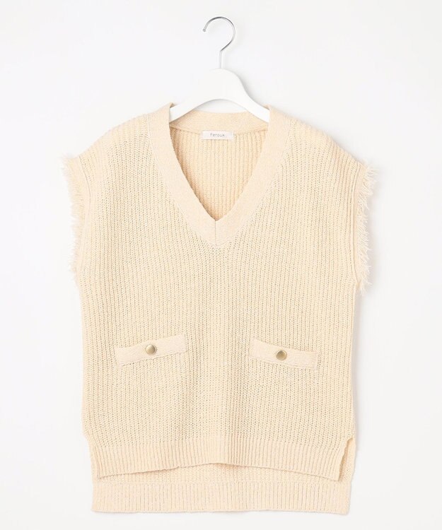 Feroux 【洗える】ツイードライクニット ベスト アイボリー系1