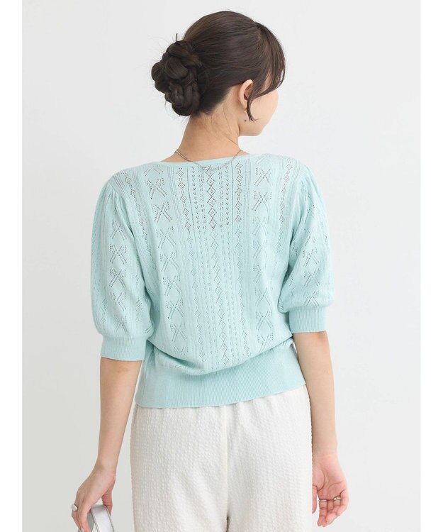 earth music&ecology リボン柄透かし編みニットカーディガン Mint