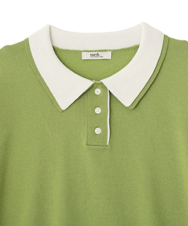earth music&ecology バイカラーポロニット Green