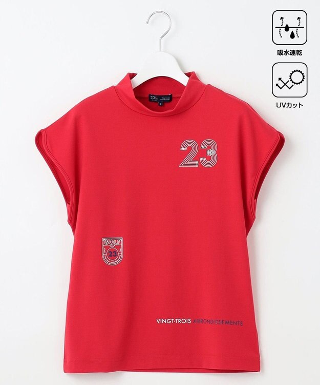 23区GOLF 【WOMEN】新色追加！【吸水速乾/UVカット】フレンチスリーブロゴモックネック レッド系