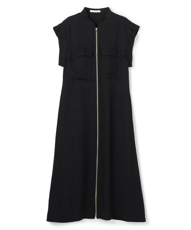 BEIGE， BERNARD / リネン混 フロントジップ スタンドカラードレス Black