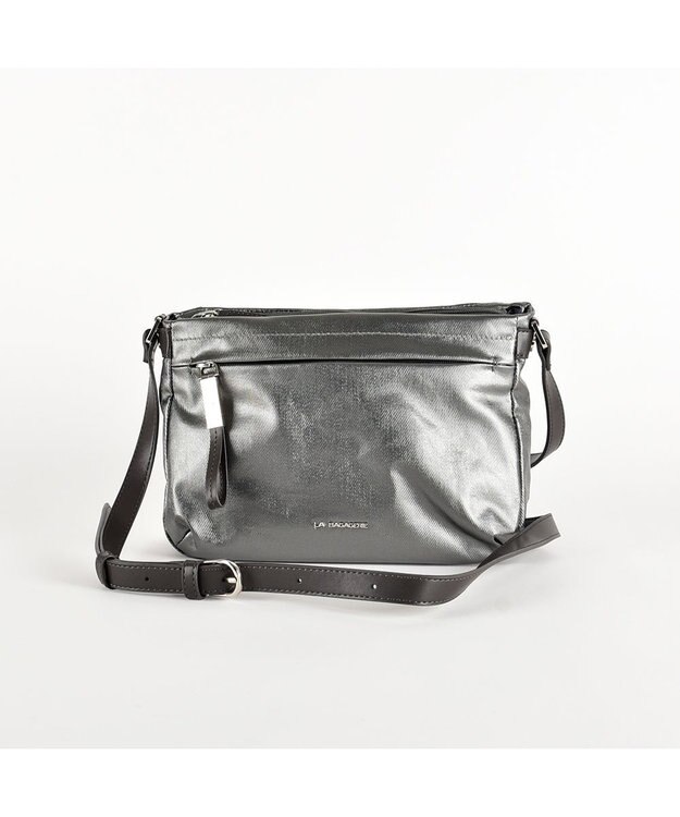 LA BAGAGERIE コーティングキャンバス ミニショルダーバッグ ガンメタリック