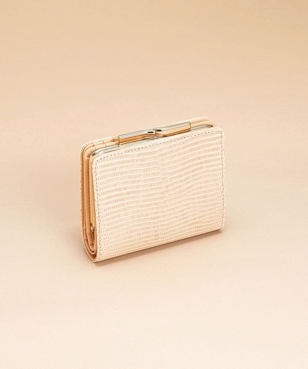 TOPKAPI 【TOPKAPI】イタリアンレザー リザード型押し がま口２つ折り財布 LUCIA ルチア ペールベージュ