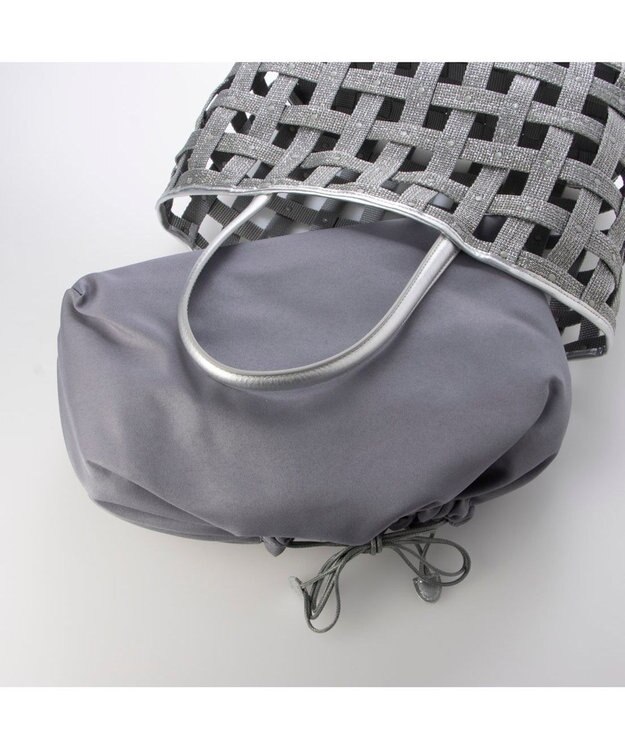 UNBILLION ペルケ perche / テープ透かし格子トートバッグL シルバー