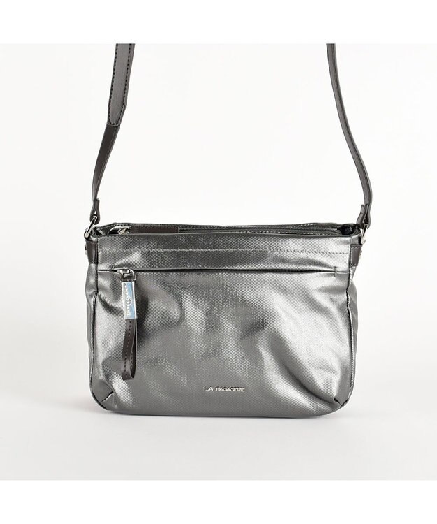 LA BAGAGERIE コーティングキャンバス ミニショルダーバッグ ガンメタリック