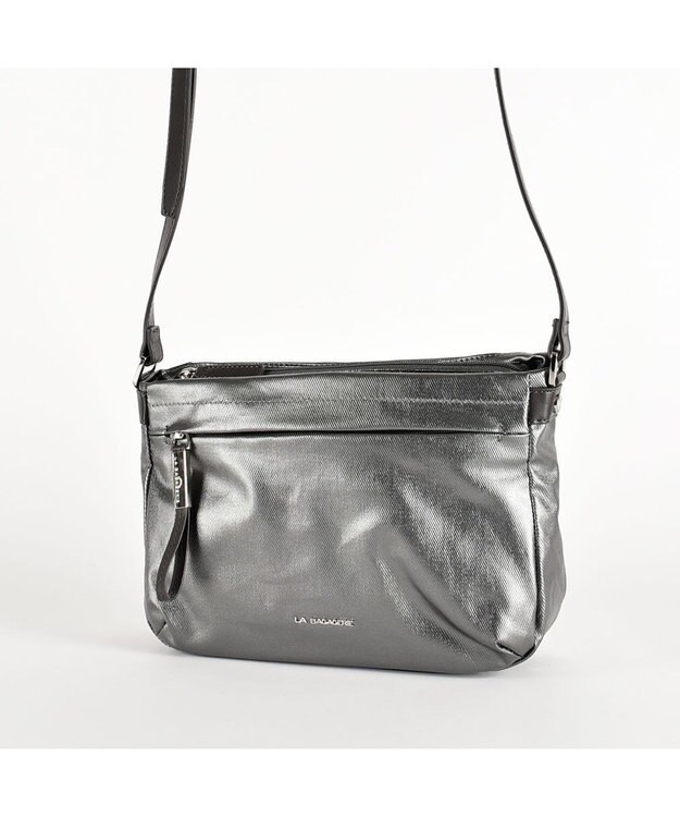 LA BAGAGERIE コーティングキャンバス ミニショルダーバッグ ガンメタリック