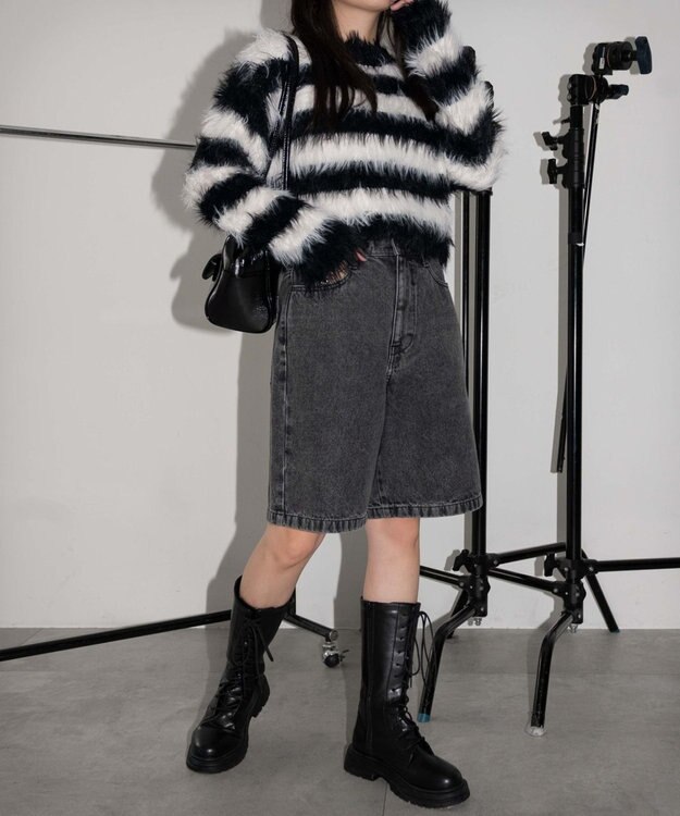 WEGO ヴィンテージウォッシュデニムハーフパンツ ブラックその他