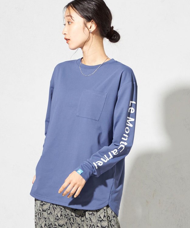 SHARE PARK LADIES 【UNISEX】吸水速乾 ショルダーロゴロングスリーブTシャツ（S・Mサイズ） アッシュネイビー