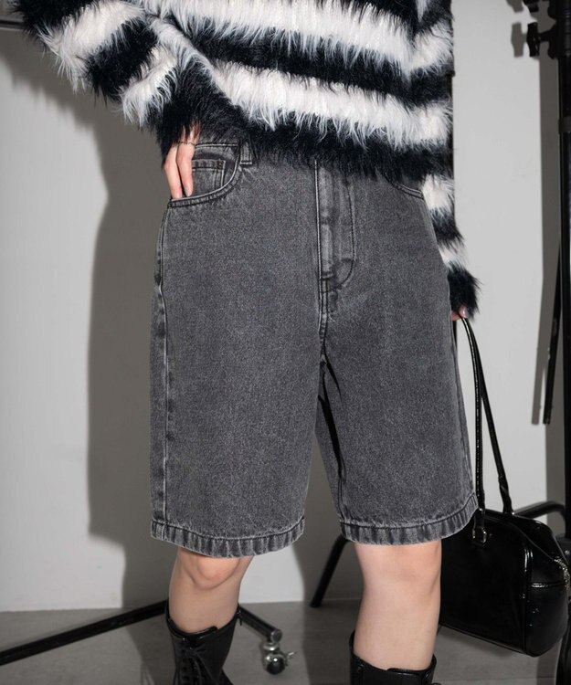 WEGO ヴィンテージウォッシュデニムハーフパンツ ブラックその他