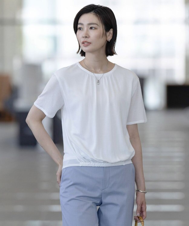 J.PRESS LADIES S 【洗える】ミラノ風天竺シアー カットソー オフ系