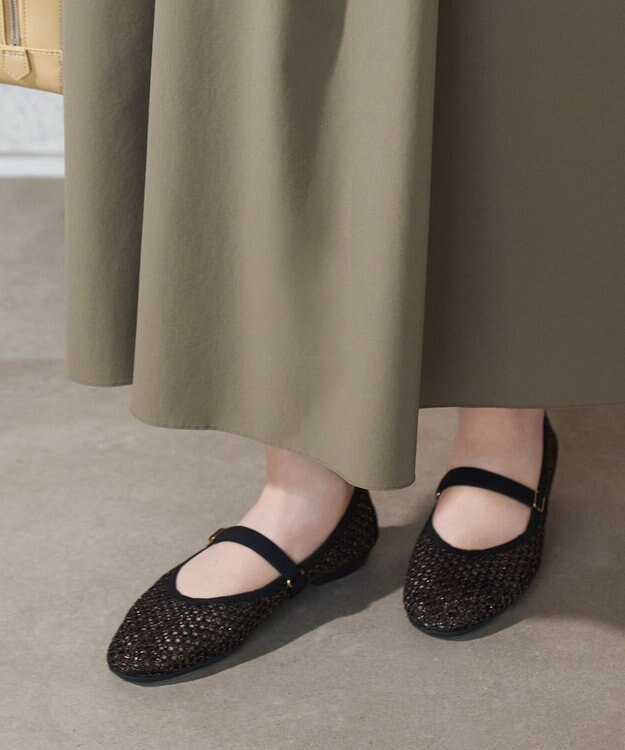 steppi ラウンド メッシュ バレエパンプス ブラウン ラメ