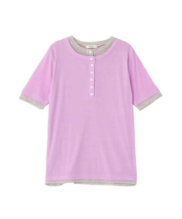 earth music&ecology シアーレイヤード風5分袖プルオーバー Lilac