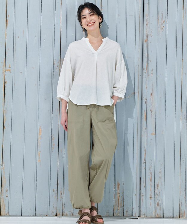 ANY 【洗濯機可/ウエストゴム】パラシュートパンツ カーキ