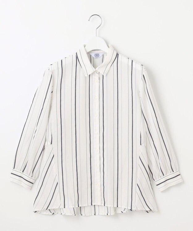 J.PRESS LADIES L 【洗える】SHEERストライプ ペプラム シャツ ブラウス ホワイトストライプ系