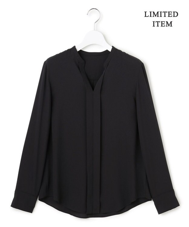 ICB L 【新色追加・WEB限定】BackSatinAmunzen キーネックブラウス ブラック系