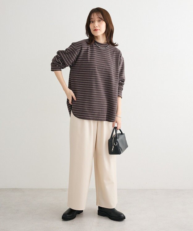 Green Parks なめらかタッチマルチボーダープルオーバー Charcoal Gray