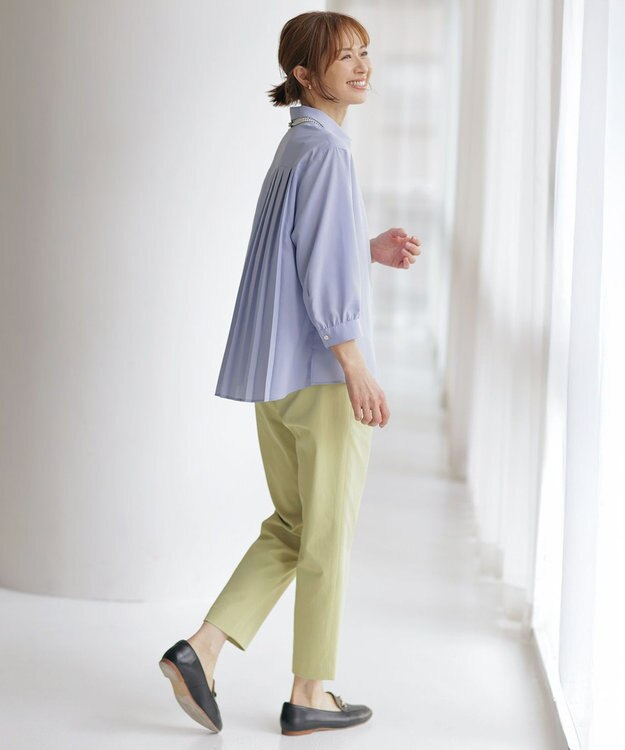 J.PRESS LADIES L 【洗える・接触冷感・UVケア・吸水速乾・防透け】麻シェルドライ テーパード パンツ ピスタチオ系