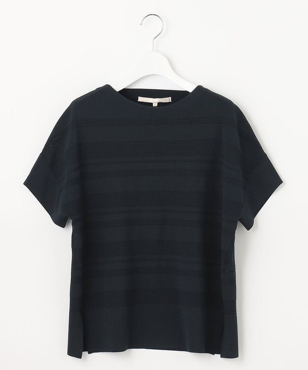 自由区 【洗える】クレープストレッチボーダー ニット ネイビー系