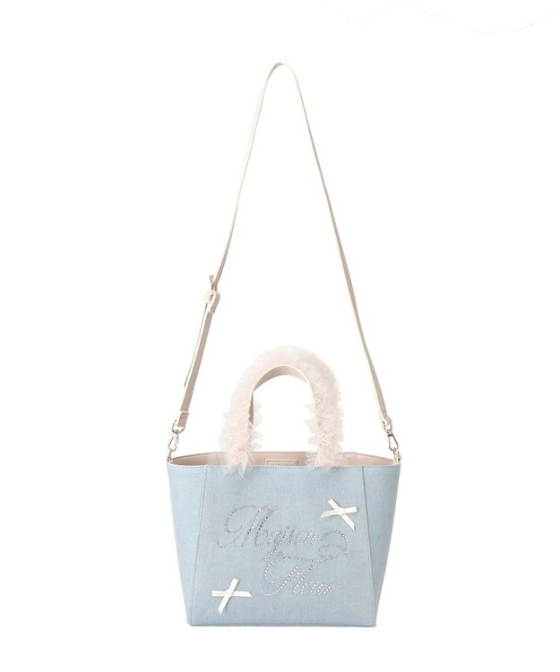 Maison de FLEUR チュールハンドルラインストーンデニムトート Light Blue