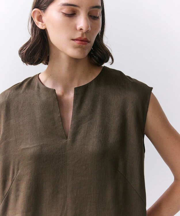 BEIGE， MICA / リネンブレンドノースリーブロングドレス Khaki