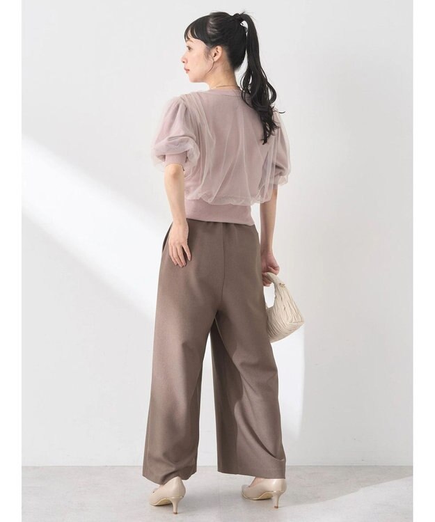 earth music&ecology チュールドッキング半袖ニットプルオーバー Pink