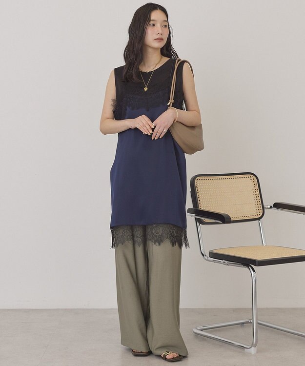 AMERICAN HOLIC レースサテンキャミワンピース Navy