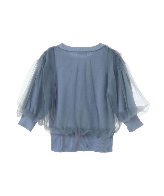 earth music&ecology チュールドッキング半袖ニットプルオーバー Blue