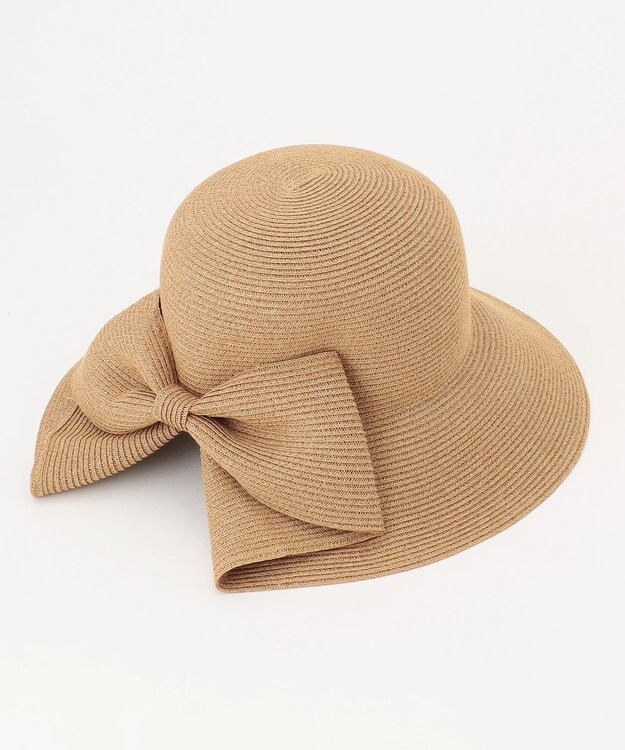 #Newans 【UVカット/洗える/折り畳み可能】ビッグリボンストローハット ベージュ