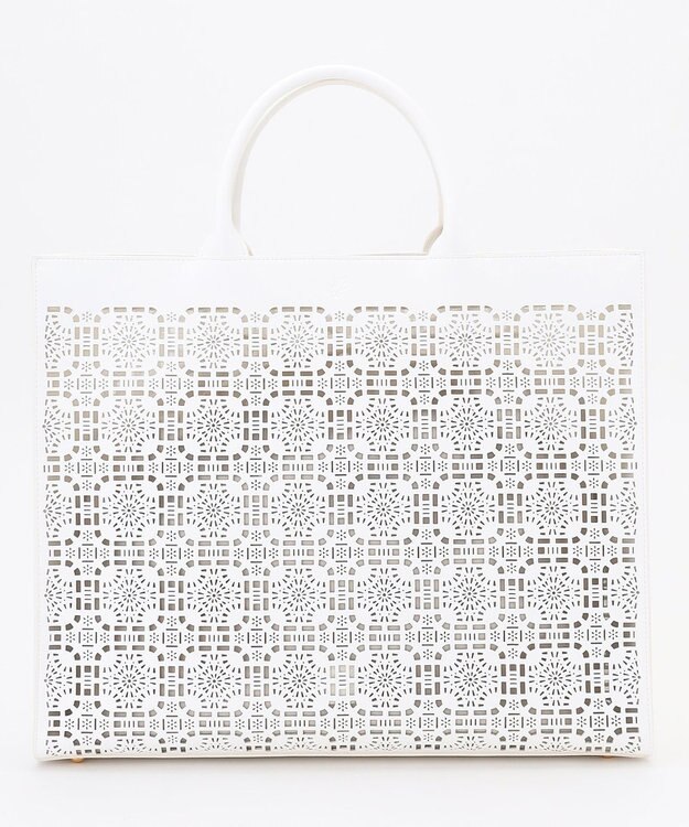 自由区 【カタログ掲載・巾着袋付き・A4サイズ収納可】パンチングレース トート オフ