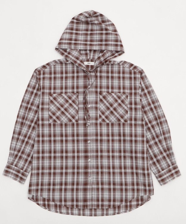 WEGO フードチェックBIGシャツ ブラウン