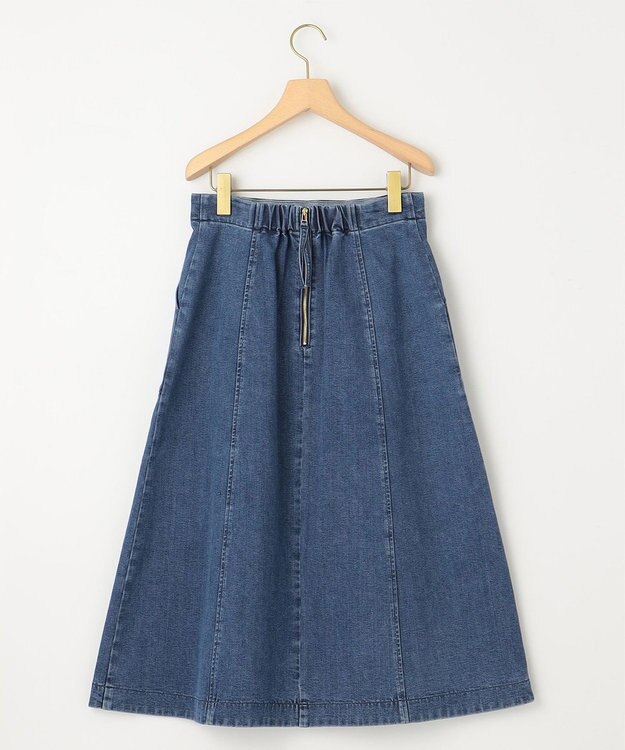 組曲 S 【ストレッチ】ミッドデニム フレアスカート ユーズドブルー系