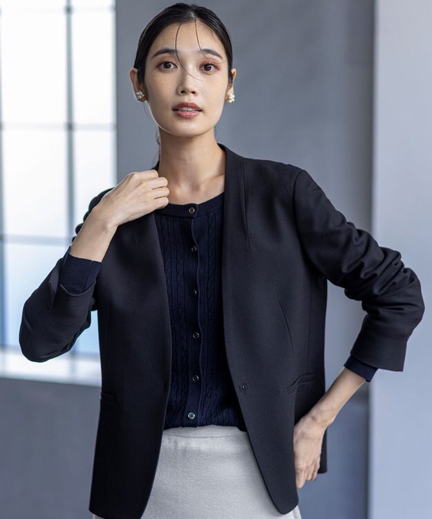 ANY SIS ビューティサーモ2WAYストレッチ ノーカラージャケット ブラック