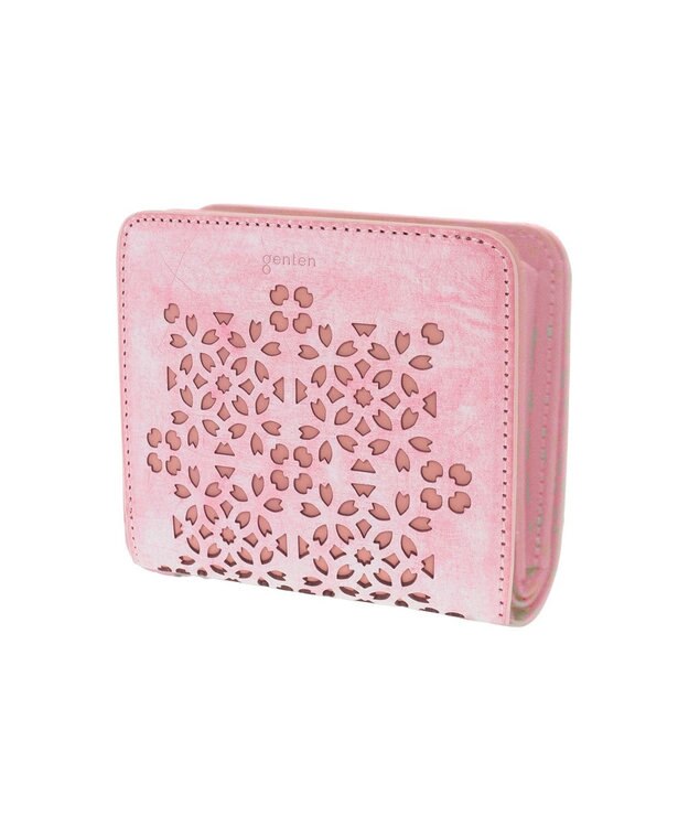 genten 【新色】フラッターカットワーク 二つ折り財布 サクラピンク
