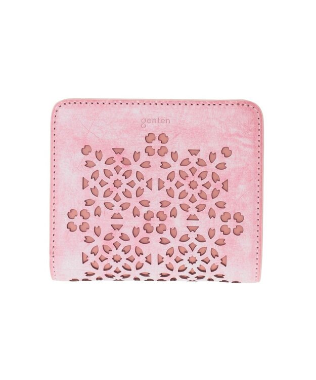 genten 【新色】フラッターカットワーク 二つ折り財布 サクラピンク
