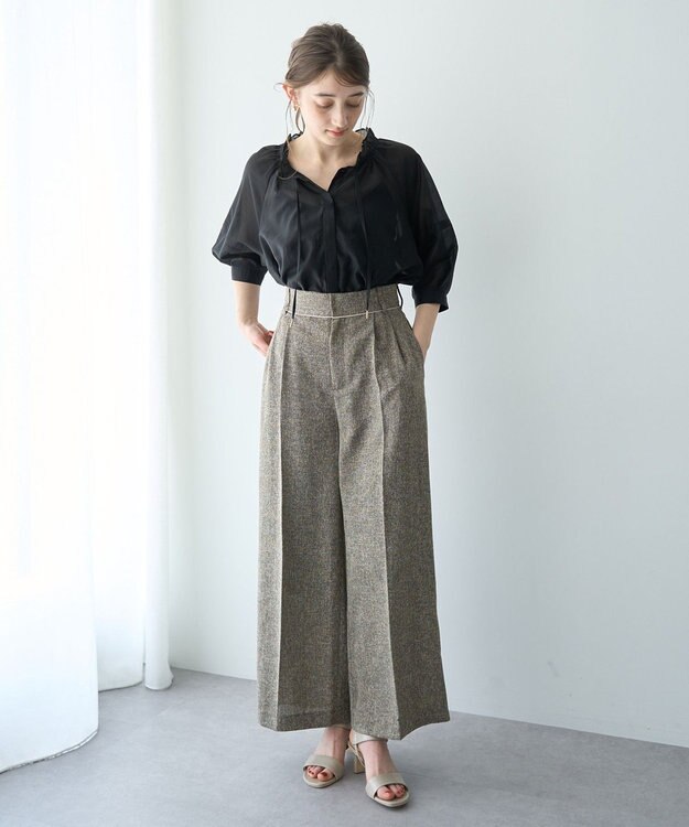 YECCA VECCA バルーンスリーブシアーシャツ Black