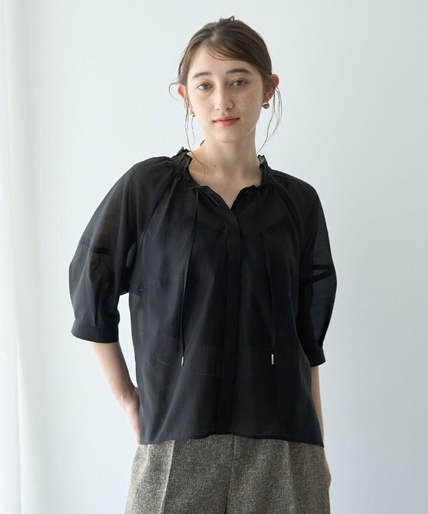 YECCA VECCA バルーンスリーブシアーシャツ Black