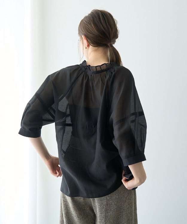 YECCA VECCA バルーンスリーブシアーシャツ Black