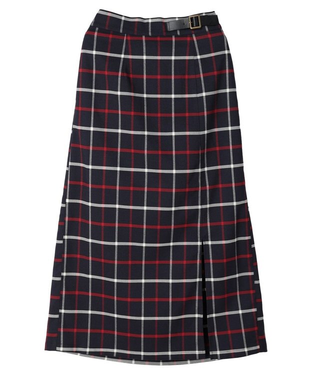 Green Parks ベルトデザインチェックＩラインスカート Navy