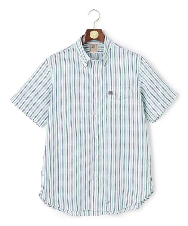J.PRESS MEN 【Aero Weave】クールマックスサッカー ストライプ シャツ / B.D. グリーン系1