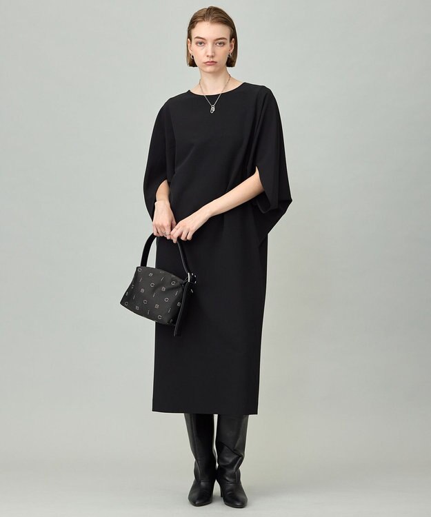 ICB 【洗える】 ウールライクストレッチ ドルマンスリーブワンピース ブラック系