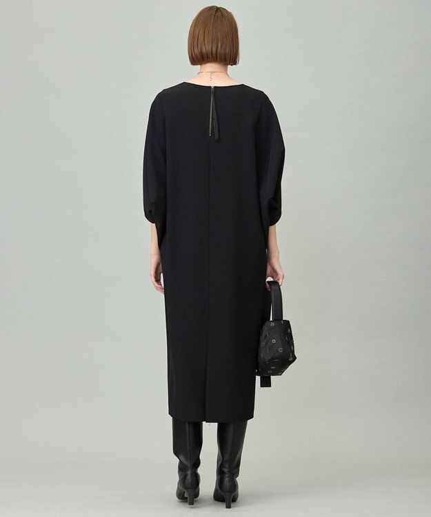 ICB 【洗える】 ウールライクストレッチ ドルマンスリーブワンピース ブラック系