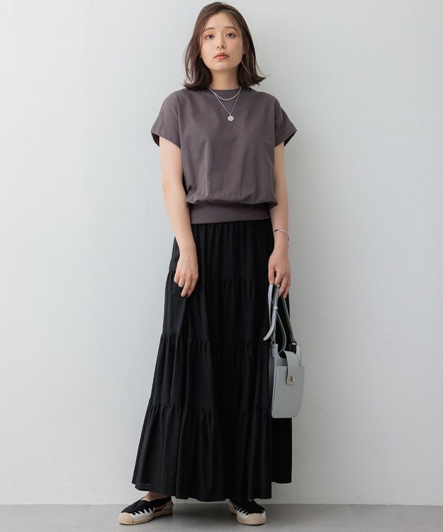 23区 【SLOW/一部店舗限定】ブライトリネン  ティアード スカート ブラック系