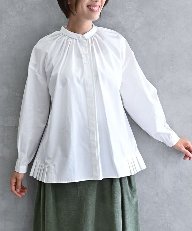 muuc 〈オーガニックコットン〉〈コットンブロード生地〉〈カラーにより異なる生地〉〈通年着られる〉コットン裾プリーツ ブラウス ホワイト