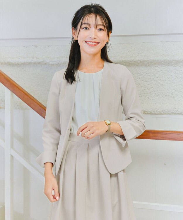 Tiaclasse L 【ダブルクロス・洗える】カラーレスジャケット グレージュ