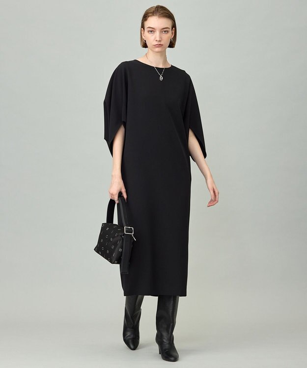 ICB 【洗える】 ウールライクストレッチ ドルマンスリーブワンピース ブラック系