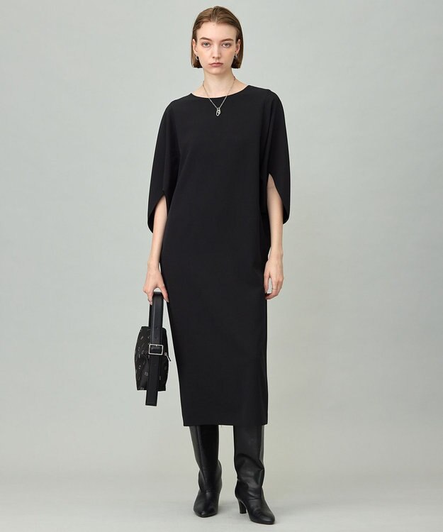 ICB 【洗える】 ウールライクストレッチ ドルマンスリーブワンピース ブラック系