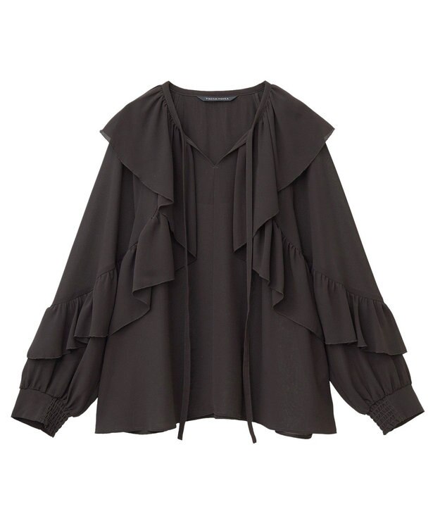 YECCA VECCA シアーラッフルブラウス Brown