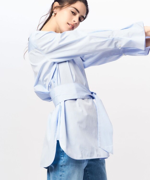 23区 L CANCLINI スキッパーベルト付き ブラウス サックスストライプ