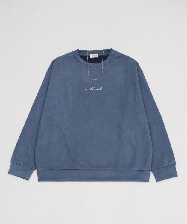 WEGO 【ユニセックス着用ITEM/2点SET/MLサイズ展開】アクセ付きフェイクスウェードプルオーバー サックス